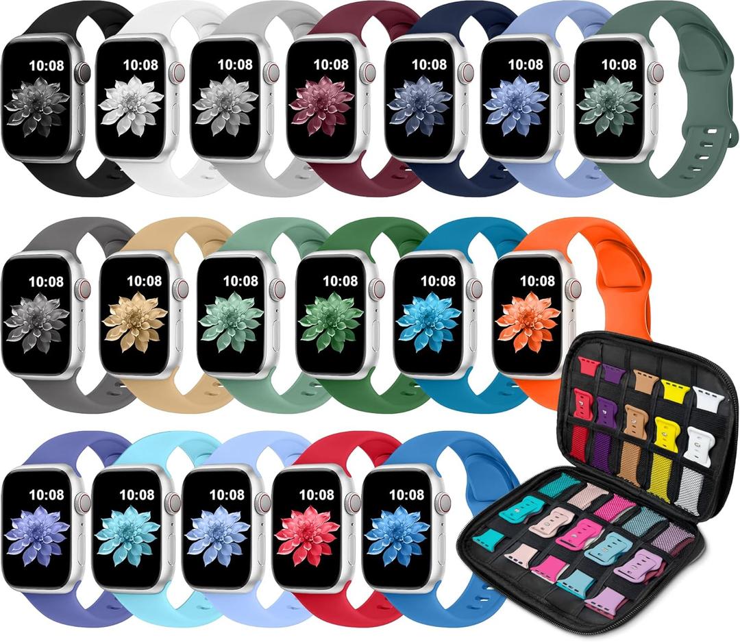 18 Pack Sport Band Compatible with Apple Watch Bands 40mm 41mm 38mm 46mm 45mm 44mm 42mm 49mm for Women Men, Silicone Band with Organizer for iWatch Ultra Series 11 10 9 8 7 6 5 4 3 2 SE/SE 3nd