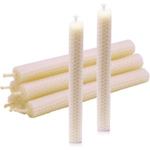 DEYBBY Natural Beeswax Taper Candles,8inch Dripless and Smokeless White Bee Wax,4Hour Burn Time Flat Top (Pack of 6)