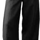 Xiaoxuemeng Linen Pants Women Wide Leg Capri Beach Pants Elastic Waisted Baggy Linen Trousers, XL