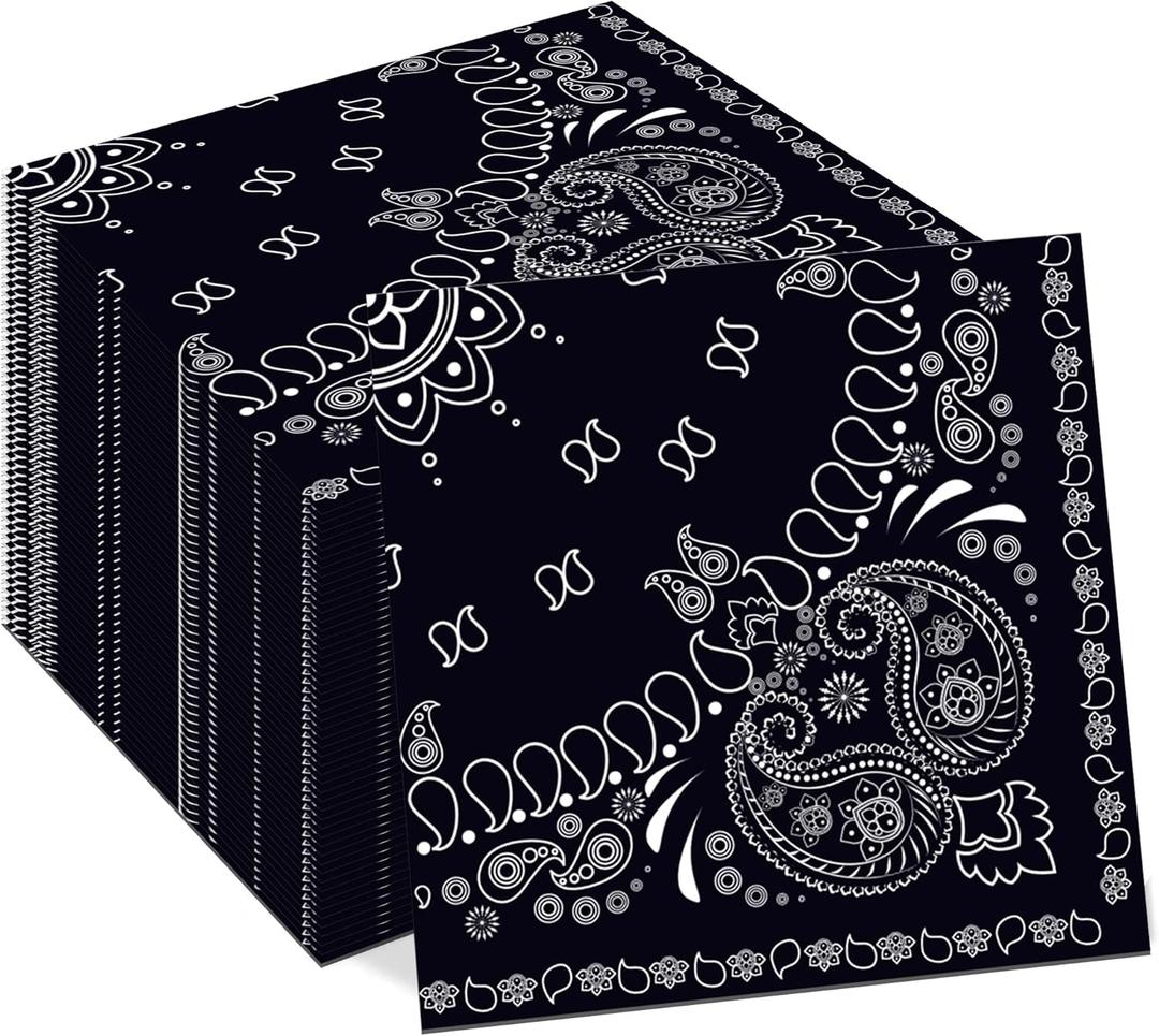 40Pcs Black Bandana Paper Napkins Western Lunch Dinner Tableware Disposable Dessert Napkin Set for Wild West Birthday Baby Shower Party Supplies Decoration,6.5 x 6.5 inch