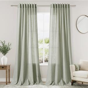 Nanspring Sage Green Curtains 84 Inch Length 2 Panels Back Tab Rod Pocket Light Filtering Semi Sheer Drapes Linen Cotton Textured Airy Farmhouse Living Room Decor Light Green Curtains for Bedroom