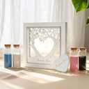 Unity Sand for Wedding Ceremony Set : Dainty Carved Wooden Box Wishing Glass Bottles with Cork Stopper and Wedding Sand Function Sets for Marriage Bridal Party Family Unity Ceremony Decorations