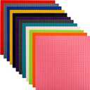 ZEAYEA Pack of 12 Classic Baseplates, 10 x 10 Inch Building Base Plates for Kids, Compatible with Most Standard Building Bricks, 12 Colors Stackable Bases for Activity Table