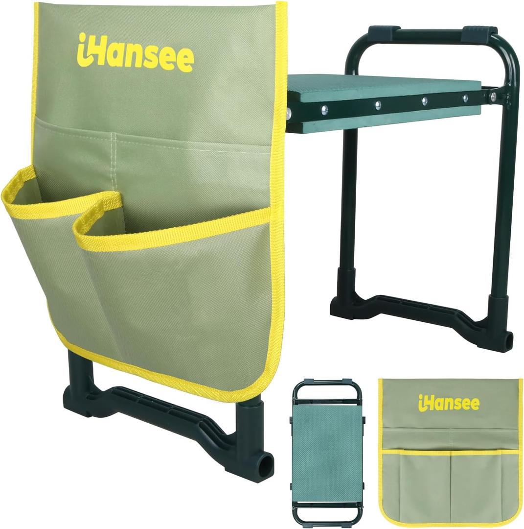 Garden Kneeler and Seat, Foldable Garden Stool with Handles, Heavy Duty All Metal Frame, Gardening Kneeling Bench Workseat w/Tool Pouch for Women Men Seniors, Weeding&Planting, Gardening Gift, 14x10 inch