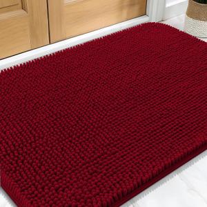OLANLY Dog Door Mat for Muddy Paws 34x21, Absorbs Moisture and Dirt, Absorbent Non-Slip Washable Doormat, Quick Dry Chenille Mud Mat for Dogs, Entry Indoor Entryway Carpet for Inside Floor, Red