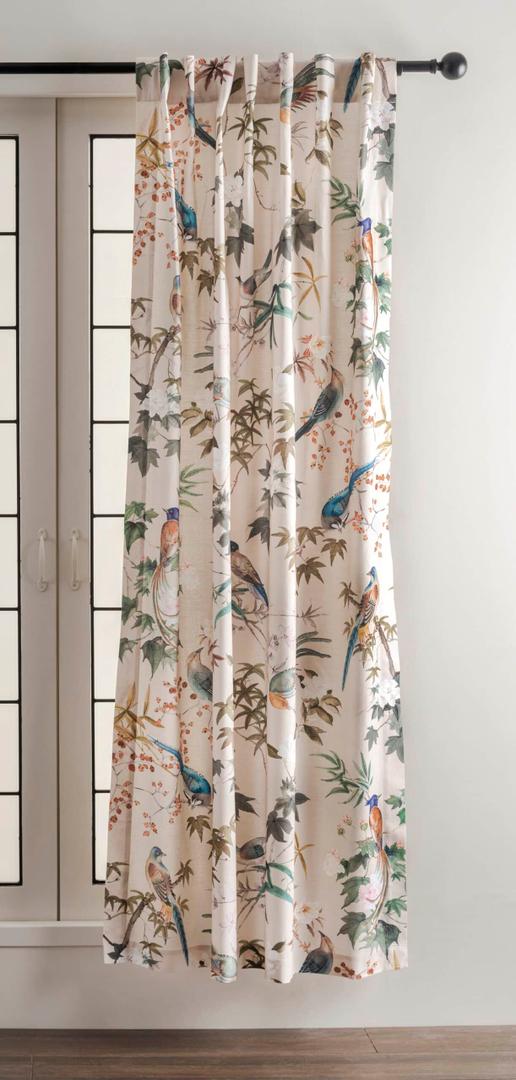 Maison d' Hermine Curtains for living room 100% Cotton 124 inch length One Panel Light Filtering Toile Curtains for Bedroom Windows with rod and loop Pockets Drapes (Savana Jouy Beige, 50"W x 124"L)