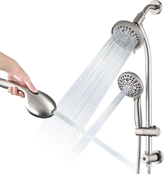 UCLIMAA Rainfall Shower Head with Handheld Shower Spray, with 26" Drill Free Adjustable Height Slider Bar, High Pressure Dual Shower Head Combo, 3-Way Diverter for Easy Reach, 5Ft Hose-Brushed Nickel