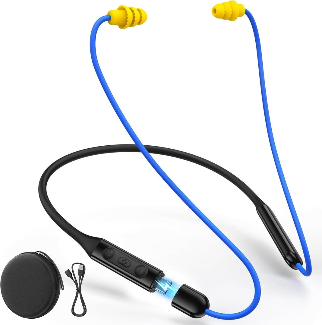 Bluetooth 6.0 Earplug Headphones with 40H Playtime & OSHA Compliant 29dB Noise Reduction Hearing Protection, Rechargeable Wireless Neckband Earbuds w/Mic, IPX6 Waterproof for Construction, Workshop
