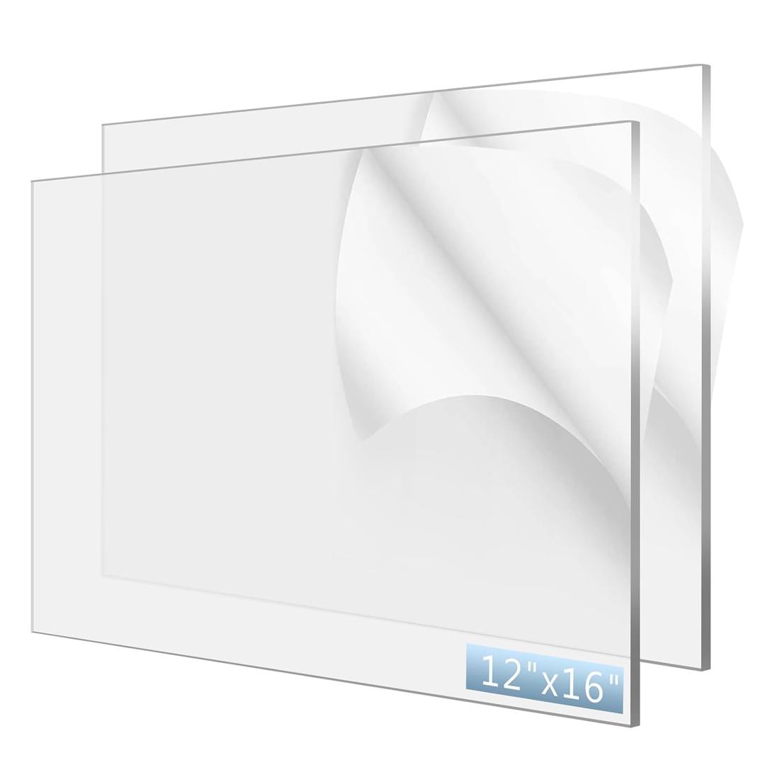 WISYOK 2-Pack 12" x 16" Acrylic Sheets, 1/4" Thick Clear Plexiglass for DIY, Crafts, Signs, Frames, Display, Glass Replacement (6mm) 