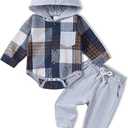 Renotemy Newborn Infant Baby Boy Clothes Winter Baby Boy Fall Outfits Plaid Flannel Baby Hoodie Romper Preemie Baby Clothes for Boys 3-6 Months