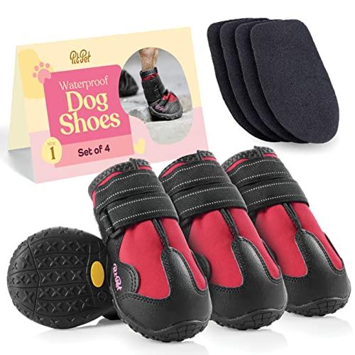 Waterproof Dog Shoes - Stylish Designed Shoes for Dogs - Dog Boots with Non-Slip Rubber Bottom Protects Paw from Hot or Cold Pavement, Dog Booties with Reflective Straps for Dogs Safety, Puppy Shoes. Missing One