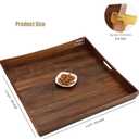 24 x 24 Inches Large Square Curved Black Walnut Wood Ottoman Tray with Handles, Serve Tea, Coffee Classic Wooden Decorative Serving Tray