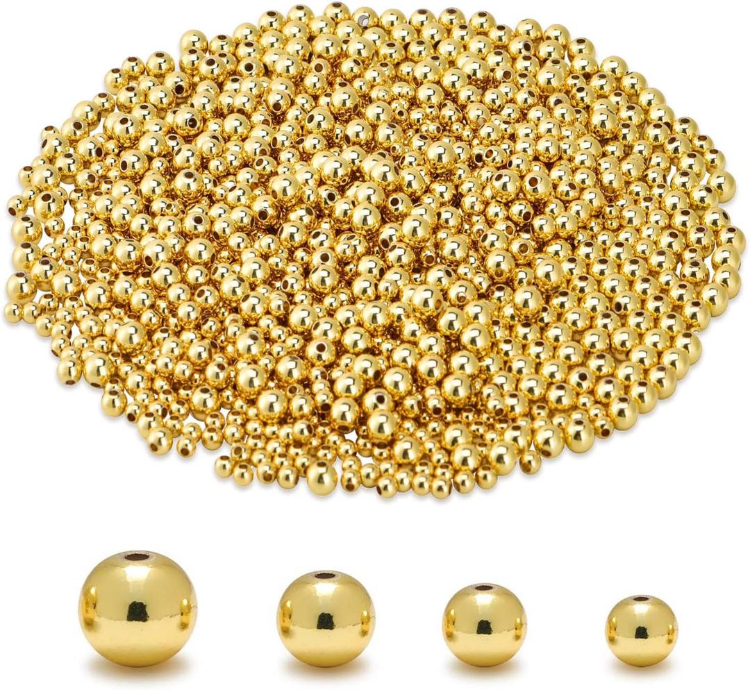 CNONE 310Pcs 18K Gold Filled Spacer Beads for Jewelry Bracelets Making,Round Bracelet Beads,Small Ball Gold Filled Beads for Bracelet Necklace Jewelry Bulk Handmade Supply (6mm)