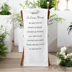 Reserved Wedding Chair Sign Banner in Loving Memory Reserved Signs for Wedding with Love from Heaven Cotton Linen 15'' x 50'' Save a Seat for Someone in Heaven Be There(White,Witness)