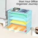 2 Pack 6 Tier Paper Organizer, Metal Mesh Desk File Folder, Letter Tray Organizer, Paper Sorter Desk Organizers for Office, Home or School File Folder Holder - Blue