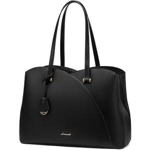 LOVEVOOK 17 Inch Laptop Tote Bag for Women, Work Bags Laptop Bag Teacher Tote Bag, Leather Computer Bag Large Purses Handbag Professional Briefcase, Black