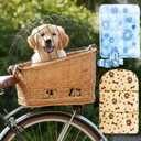 Wicker Dog Bike Basket, Rattan Pet Carrier for Small Dogs Cats with Protective Grille, Includes Ice Pad and Soft Cotton Cushion, for Secure Bicycle Rear Luggage Rack(Tilted-top) 21.1"L x 16.1"W x 12.0"H