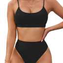 Pink Queen Plus Size High Waisted Bikini Set for Women Two Piece Cheeky High Cut Swimsuit Bathing Suit White M (Large, Black)