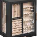 360 Rotating Jewelry Box with 5 Drawers, Spacious Vertical Jewelry Organizer with Glass Window, Jewelry Storage Case, Dustproof & Moisture-resistant Design, Black, 5 Drawers (6.2"D x 9.2"W x 11.4"H)