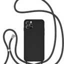 UEEBAI Crossbody Lanyard Phone case for iPhone 13 Pro Max, Silicone Phone Cover with Adjustable Necklace Strap Soft Belt Neck Cord Lanyard Shockproof Protective Case - Black