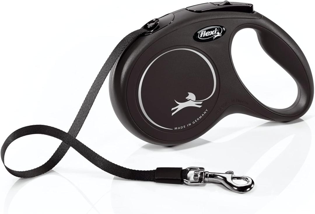 FLEXI New Classic Tape Retractable Dog Leash for Medium Dogs Upto 55 lbs.  16 ft., Black | Tangle Free Pet Walking Leash with One-Handed Brake, Pause, Lock|German Quality Product (Medium - 16 Feet (Tape))