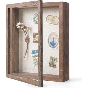 Califortree 8x10 Shadow Box Frame with Linen Back - Sturdy Memory Display Case of Flower, Pictures, Medals and More, Rustic Brown