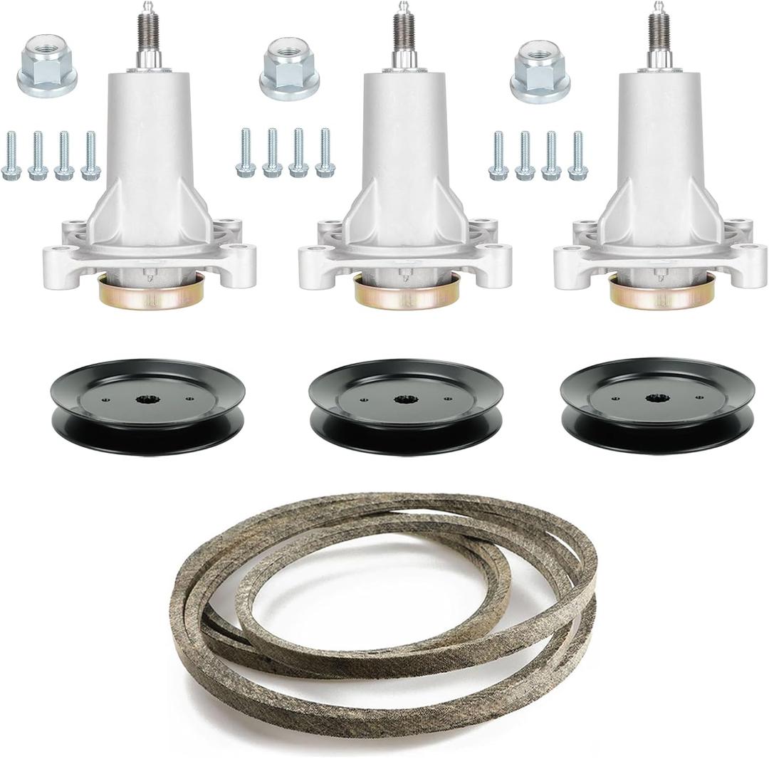 54" Deck 187292 Spindle Rebuild Kit Fits for Husqvarna GTH2654T LGT2654 YTH2454, Includes 3 Spindles 192870 532187292, 3 Pulleys 129861 153535 173436, 1 147 1/2" Belt 196103 53219610