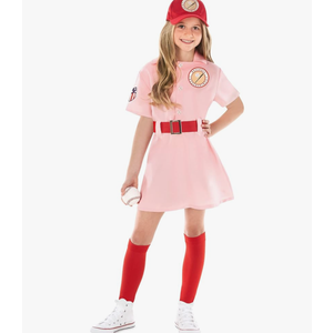 Morph Kids Baseball Costume Girls Peach Pink Baseball League Costume Outfit Halloween Costume For Girls 12-14 years,Size Small
