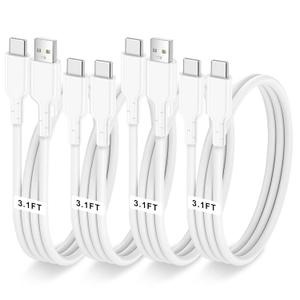 4 Pack Charging Cable 60W 3.1FT(2 Pack USB to USB C Cable and 2 Pack USB C to USB C Cable) Type C 60W Fast Charging Cable for iPhone 17 Series/16 Series/15 Series,iPad,AirPods,Watch,Samsung and More (White)