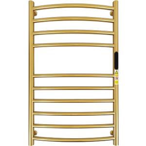 Luxury 10 Bars Gold Towel Warmer Wall Mount Electric Plug-in/Hardwired Heated Towel Rack, Heated Towel Drying Rack with Timer & Temperature Multi-Level Adjustable (Brushed Gold, 10 Bars)