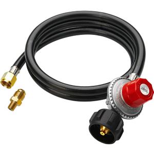 5FT High Pressure Propane Regulator Hose, 0~20PSI Adjustable Propane Tank Regulator, QCC1 & 3/8 Female, Fit for Turkey FryerFish FryerPropane BurnerFire Pit, Forge, and More (5 Feet, Rubber)