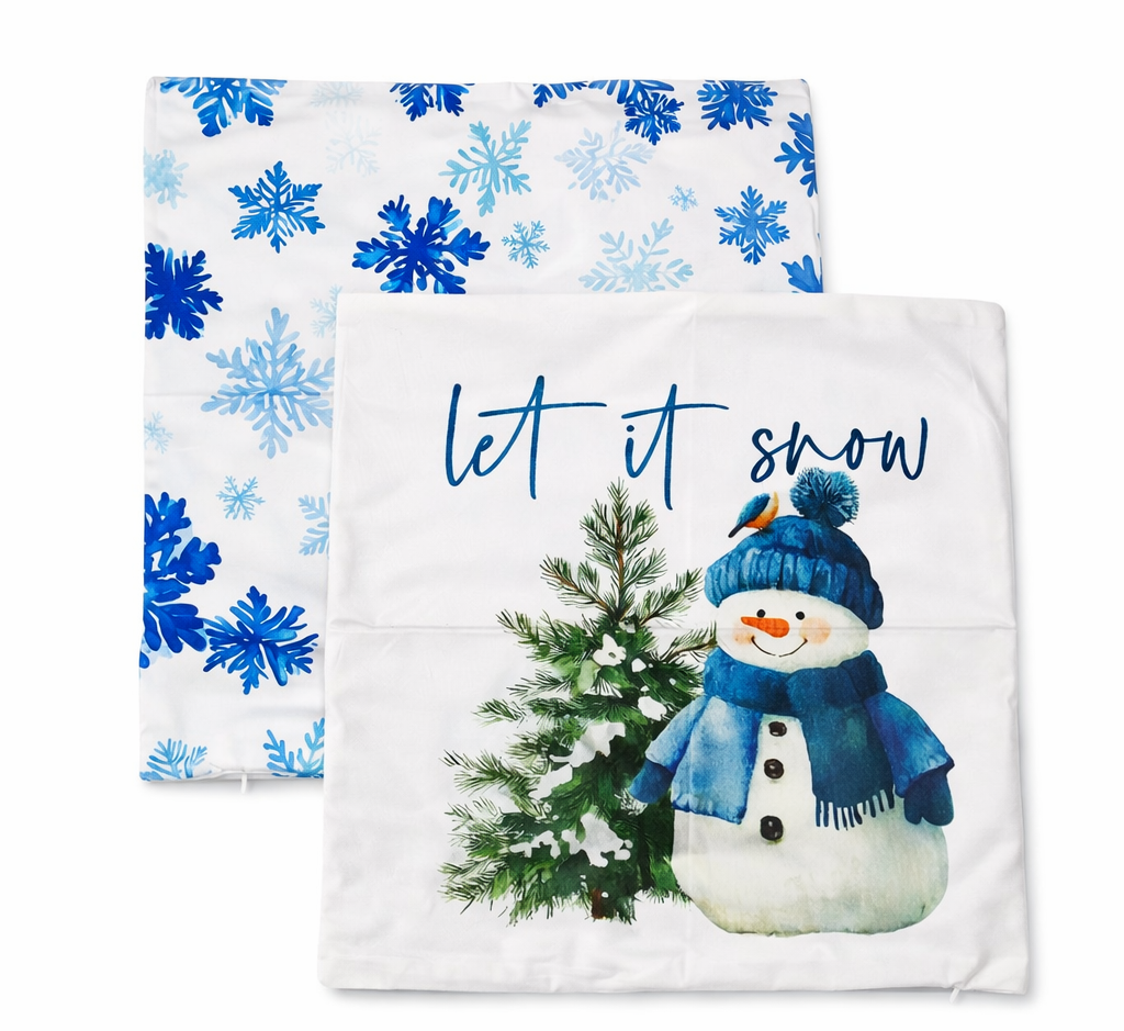 Let It Snow Winter Snowman Throw Pillow Covers 18x18 inch Set of 2