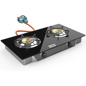 Outdoor & Indoor Portable Propane Stove, Single & Double Burners with Gas Premium Hose for Backyard Kitchen, Camping Grill, Hiking Cooking, Outdoor Recreation (RQ62-LARGE,2Burners)