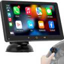 Wireless Apple CarPlay Android Auto: Portable 7 Inch QLED Touch Screen Car Stereo - Bluetooth 5.0 Mirror Link Steering Wheel Control Voice Assistant GPS Navigation