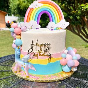LaVenty Pony Unicorn Cake Decoration Pony Birthday Decoration Rainbow Cake Topper Unicorn Party Favors Rainbow Birthday Decoration for Girl (Blue)