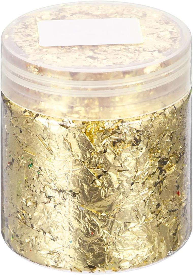 UXCELL Gold Foil Flakes for Resin, 3g Metallic Leaf for Nail Art, Resin Art, Crafts, Painting, Candle and Jewelry Making, Light Gold