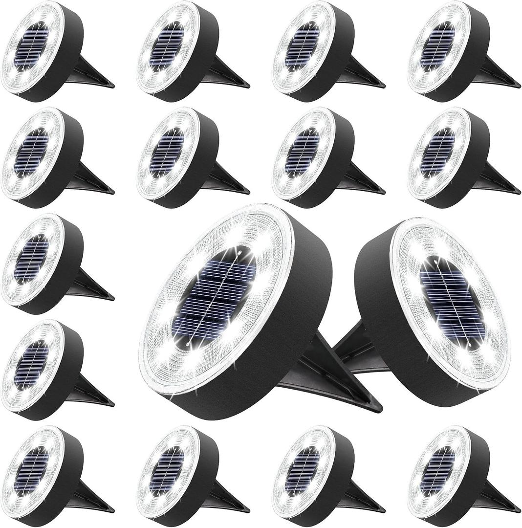 Joomer Solar Ground Lights, 16 Pack 8 LED Solar Lights Outdoor IP68 Waterproof Disc Light In-Ground Landscape Lighting Outdoor for Patio Pathway Lawn Yard Driveway Walkway (White)