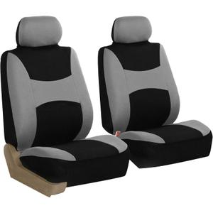 FH Group Front Set Cloth Car Seat Covers for Low Back Seats with Removable Headrest, Universal Fit, Airbag Compatible Seat Cover for SUV, Sedan, Van Gray/Black