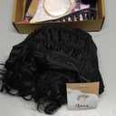 Short Curly Wigs with Bangs for Black Women, Loose Wavy Afro Kinky Curly Wig, Soft Heat Resistant Synthetic Hair Natural Looking Wig for Daily Party Cosplay (Black)