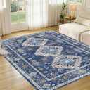 CWK Washable 8ftx10ft Area Rugs,Non-Slip Floor Carpet,Non-Shedding Floor Mat,Low Pile Doormat Soft Vintage Rug for Living Room Bedroom Dinning Room Laundry Home Office,Blue/Multi