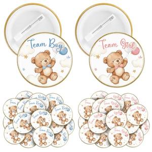 Landical 60 Pcs Bear Gender Reveal Pins, Funny Baby Shower Team Gender Reveal Decorations for Party Supplies Blue and Pink Team Button Pins Games Decorations