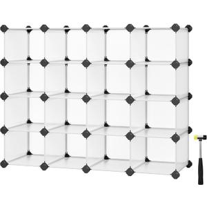 SONGMICS Shoe Rack with 16 Cubes, Interlocking Plastic Shoe Organizer, DIY Storage Cabinet for Closet Entryway Bedroom Garage, Space Saving Design, 12 x 35.1 x 27.2 Inches, Transparent ULPC445W02