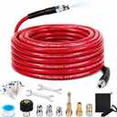 Sewer Jetter Kit for Pressure Washer, 50FT 5800 PSI Drain Cleaner Hose with 1/4" NPT Corner, Rotating and Button Hose Sewer Jetting Nozzle, Waterproof Tape, Pearl Corsage Pin, Spanner, Glove