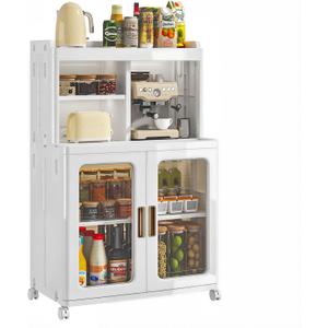 VECELO Foldable Plastic Sideboard Cabinet with Adjustable Shelves, Waterproof Buffet Cabinet with Doors for Kitchen, Dining Room & Small Spaces, White, 20.87 x 37.01 x 14.02 inches