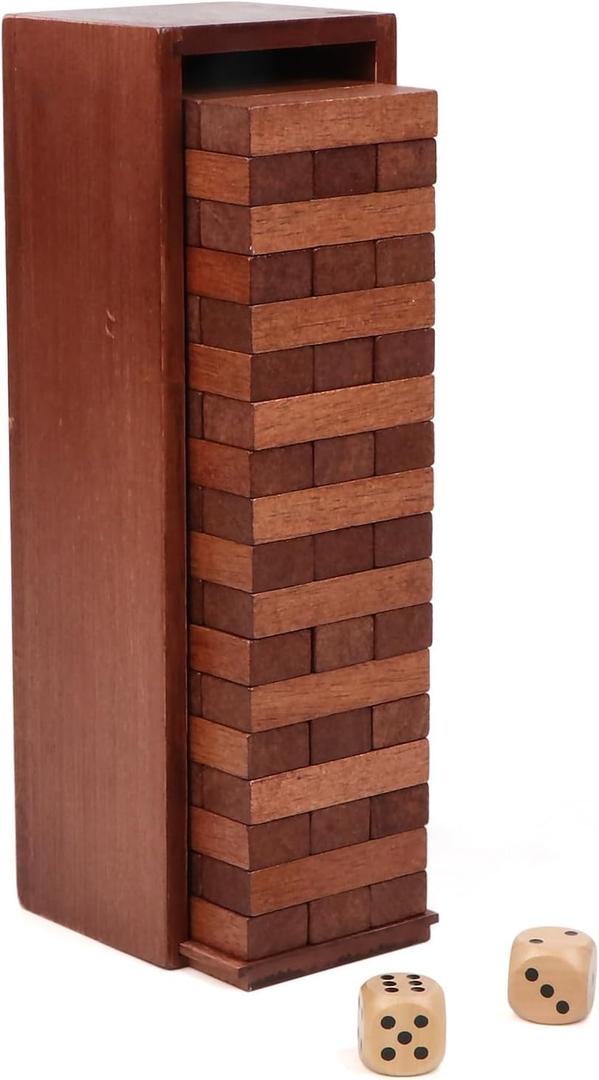 Wooden Tumbling Tower, 54PCS Blocks Stacking Games for Party, Camping for Kids Adult and Families, Classic Stacking Blocks Wood Stack Towers Wooden Board Tabletop Games with Storage Box, 3.2 x 3.6 x 11.6 inches