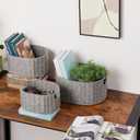 Vagusicc Wicker Storage Basket, Set of 3 Hand-woven Storage Baskets for Organizing, Round Large Wicker Baskets for Storage Decor, Pantry Storage Cubes Organization Baskets for Shelves, Grey