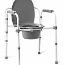 Medline Dark Gray 3-in-1 Folding Commode with Elongated Seat, Microban Treated - Portable, Adjustable, Durable - Ideal for Medical Patients