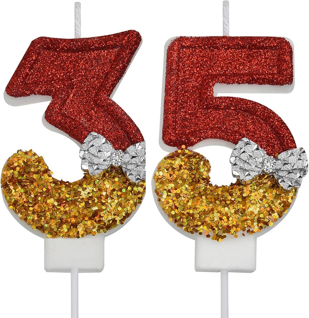35th 53rd Birthday Candles, Red 53 35 Year Old Number Birthday Candles, Happy Birthday Party Cake Topper Decoration Gifts for Women Men