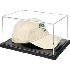 Hat Display Case,Clear One-Piece Acrylic Baseball Cap Display Showcase with Solid Wood Base & UV Protection,Include Hat Shaper for Collectors,Signed Caps and Memorabilia Display,No Assembly Required