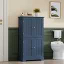ChooChoo Bathroom Floor Cabinet, Modern Bathroom Storage Cabinet with 4 Doors and Adjustable Shelves, Freestanding Cupboard for Living Room, Blue